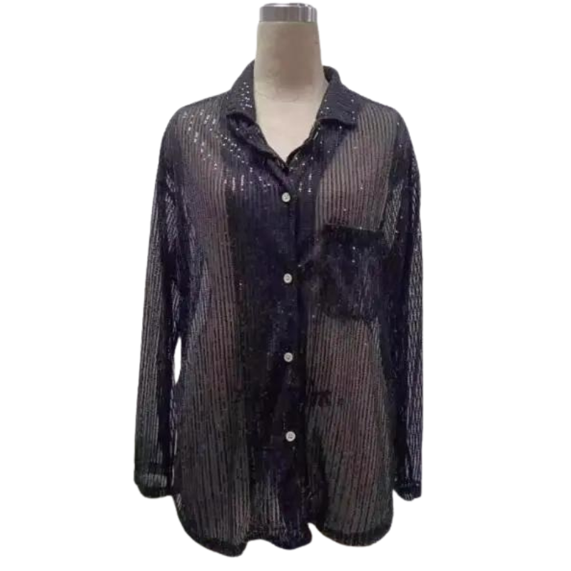 Chemise Noir Sequin Femme