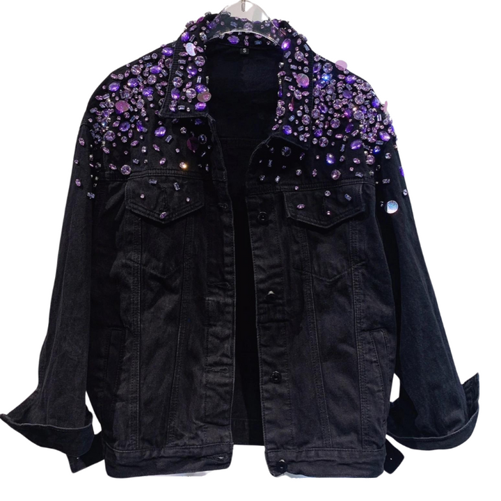 Veste Jean Noir Strass Violet Femme