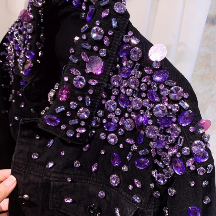 Veste Jean Noir Strass Violet Femme