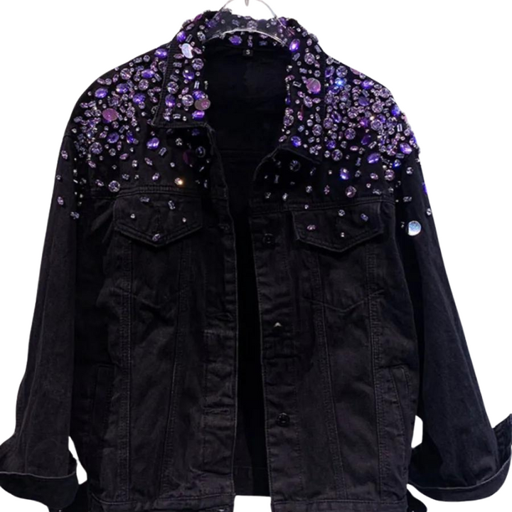 Veste Jean Noir Strass Violet Femme