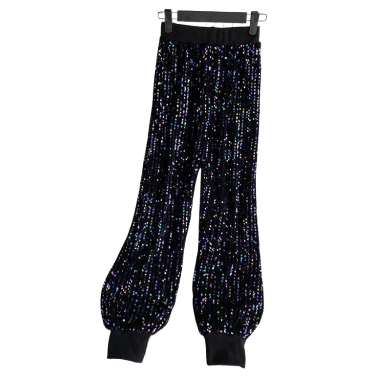 Pantalon Paillette Velours Noir Multi-couleur