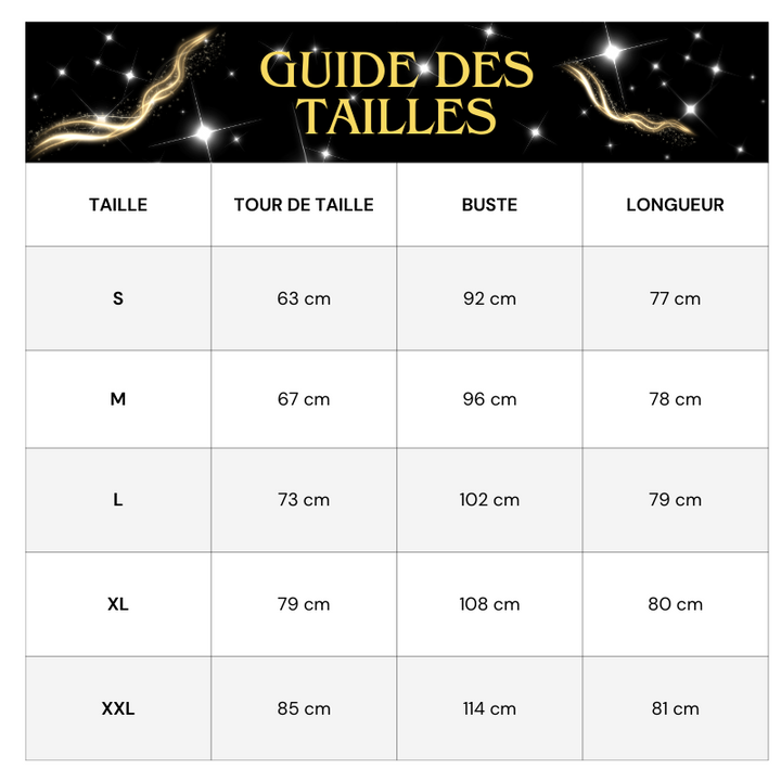 Tableau Tailles Combishort a Paillette