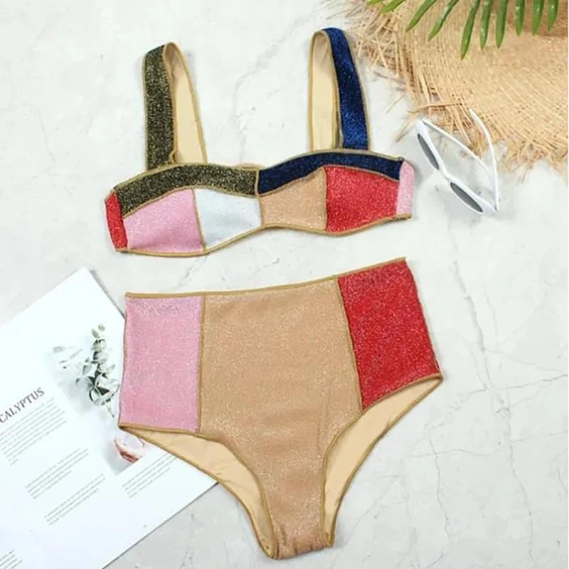 Maillot de Bain Paillette Deux Pièces Multi Couleur