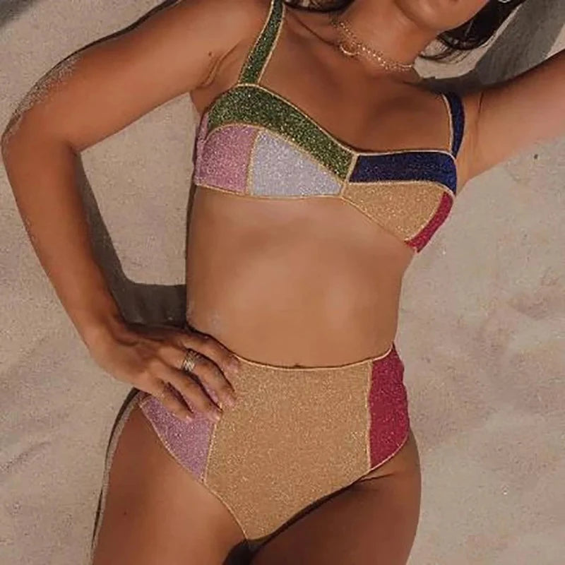 Maillot de Bain Paillette Deux Pièces Multi Couleur