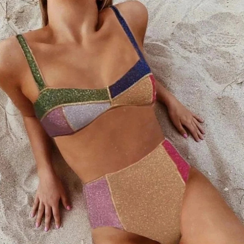 Maillot de Bain Paillette Deux Pièces Multi Couleur