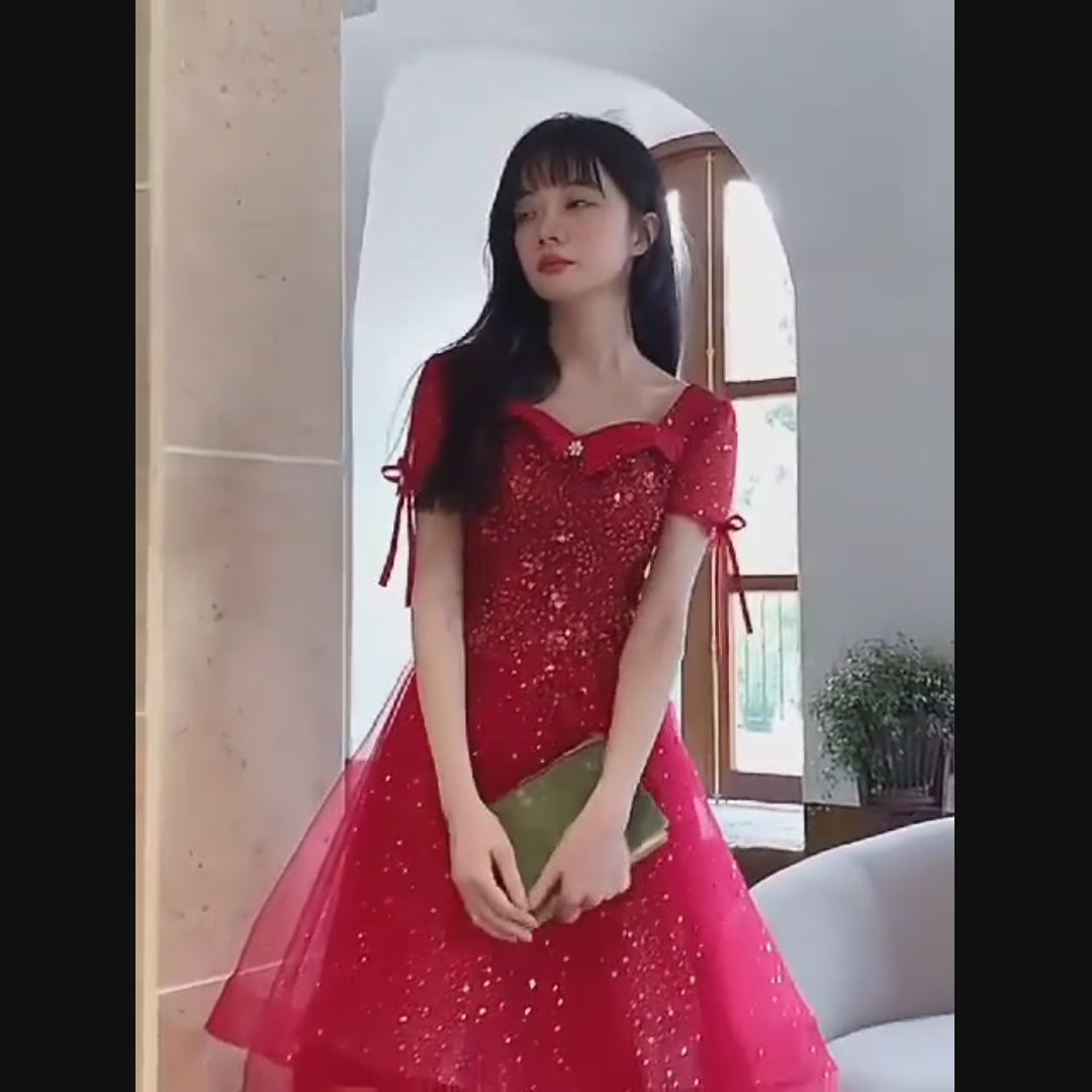 video Robe Rouge Paillette Tulle